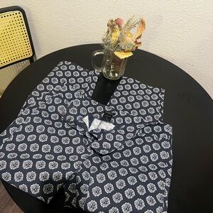 Ann Taylor Navy and Cream Patterned Pants